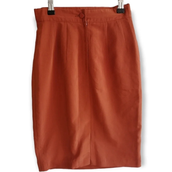 Vintage Satin Orange Rust High Waist Skirt with Subtle Pleating XS - Picture 2 of 14